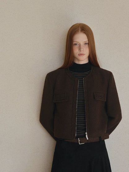 Ephons Zipper Crop Tweed Jacket