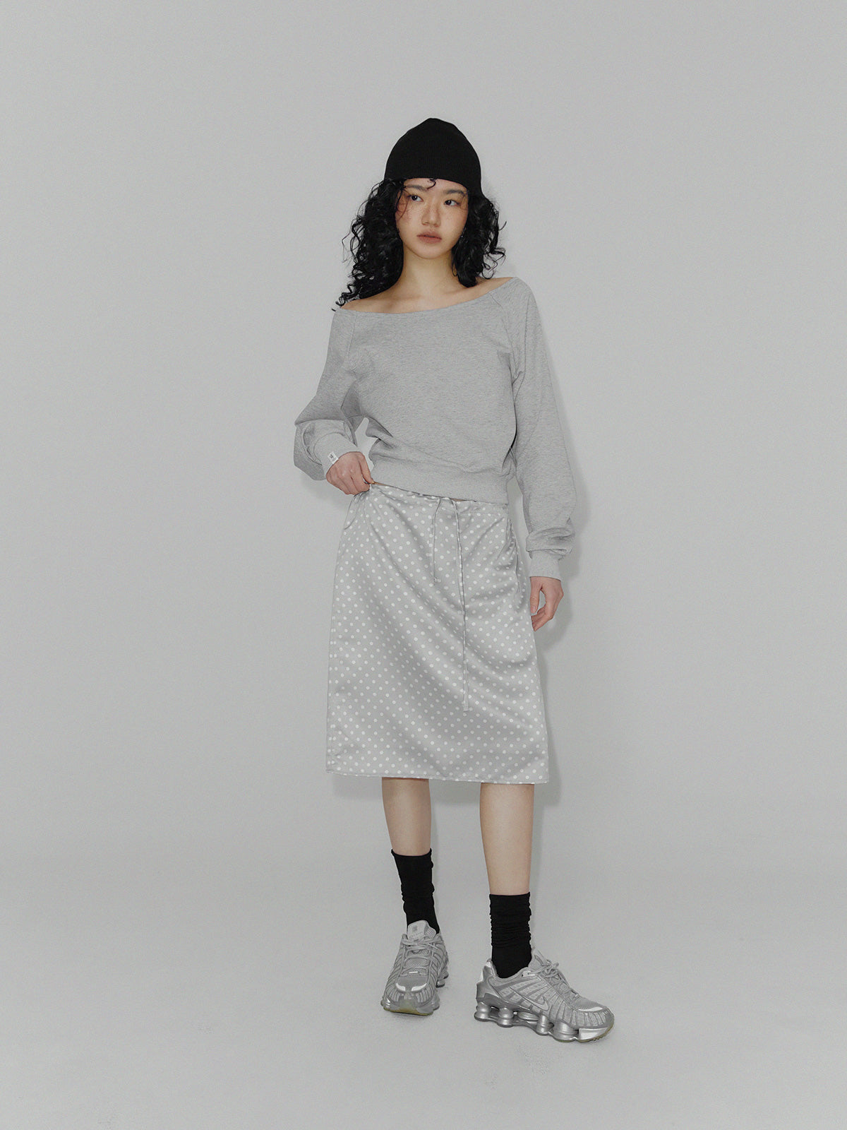 Ilang Dot Satin Midi Skirt