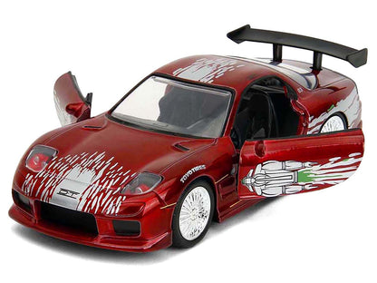 Dom's Mazda RX-7 Candy Red with Graphics "The Fast and the Furious" (2001) Movie "25 Years of Fast & Furious" Series 1/32 Diecast Model Car by Jada