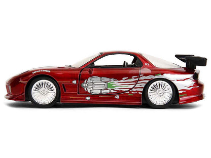 Dom's Mazda RX-7 Candy Red with Graphics "The Fast and the Furious" (2001) Movie "25 Years of Fast & Furious" Series 1/32 Diecast Model Car by Jada