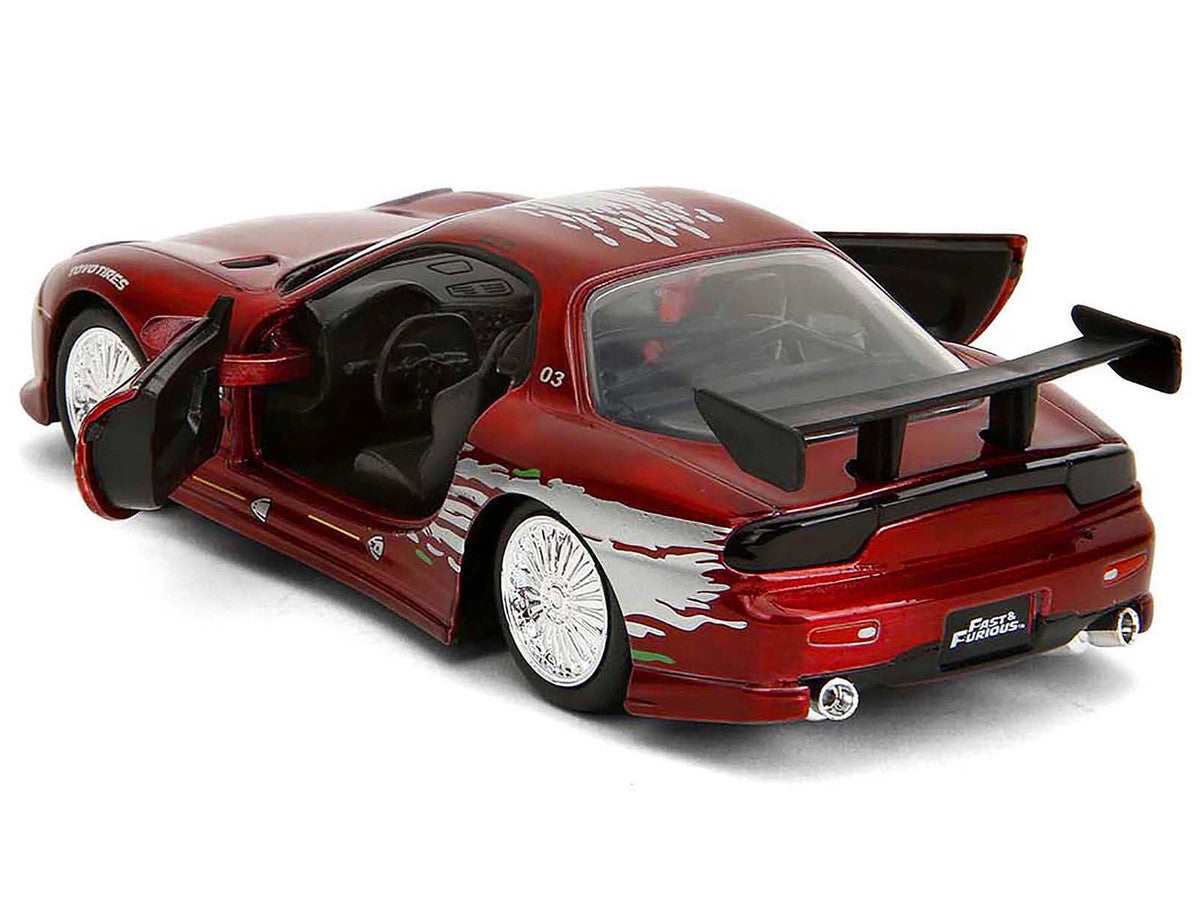 Dom's Mazda RX-7 Candy Red with Graphics "The Fast and the Furious" (2001) Movie "25 Years of Fast & Furious" Series 1/32 Diecast Model Car by Jada