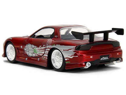 Dom's Mazda RX-7 Candy Red with Graphics "The Fast and the Furious" (2001) Movie "25 Years of Fast & Furious" Series 1/32 Diecast Model Car by Jada