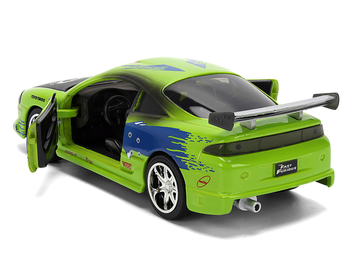 Brian's Mitsubishi Eclipse Green with Graphics (Damaged Version) "25 Years of Fast & Furious" "The Fast and the Furious" (2001) Movie 1/32 Diecast Model Car by Jada