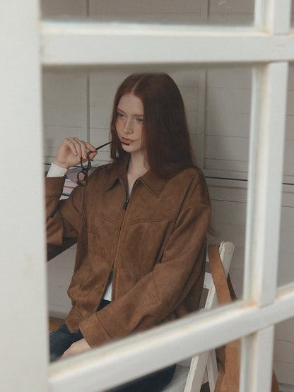Loved Collar Blouson Jumper [Suede/ Leather]