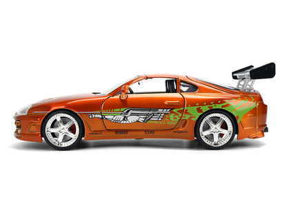 Brian's Toyota Supra Orange Color Brush Finish 25 Years of Fast & Furious Anniversary "The Fast and the Furious" (2001) Movie "Fast & Furious" Series 1/24 Diecast Model Car by Jada