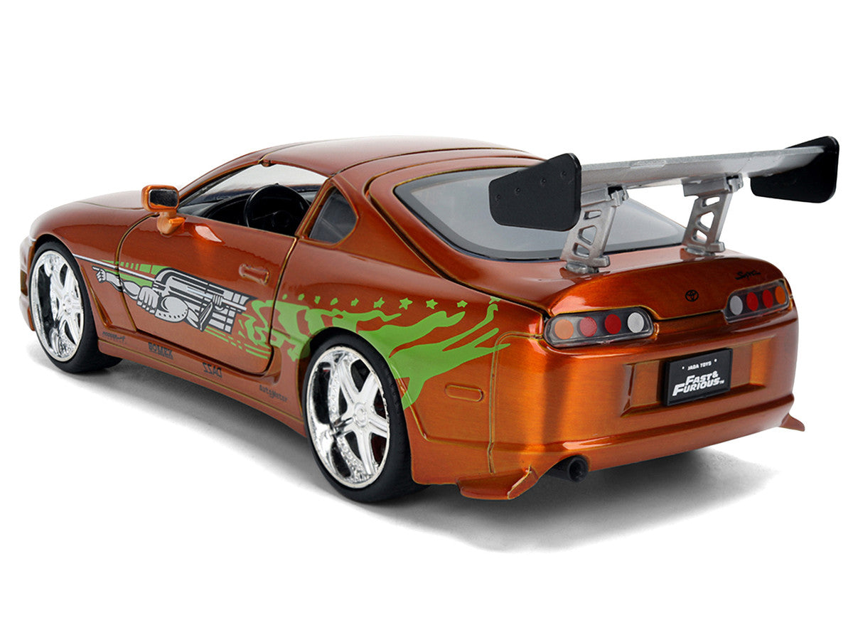 Brian's Toyota Supra Orange Color Brush Finish 25 Years of Fast & Furious Anniversary "The Fast and the Furious" (2001) Movie "Fast & Furious" Series 1/24 Diecast Model Car by Jada