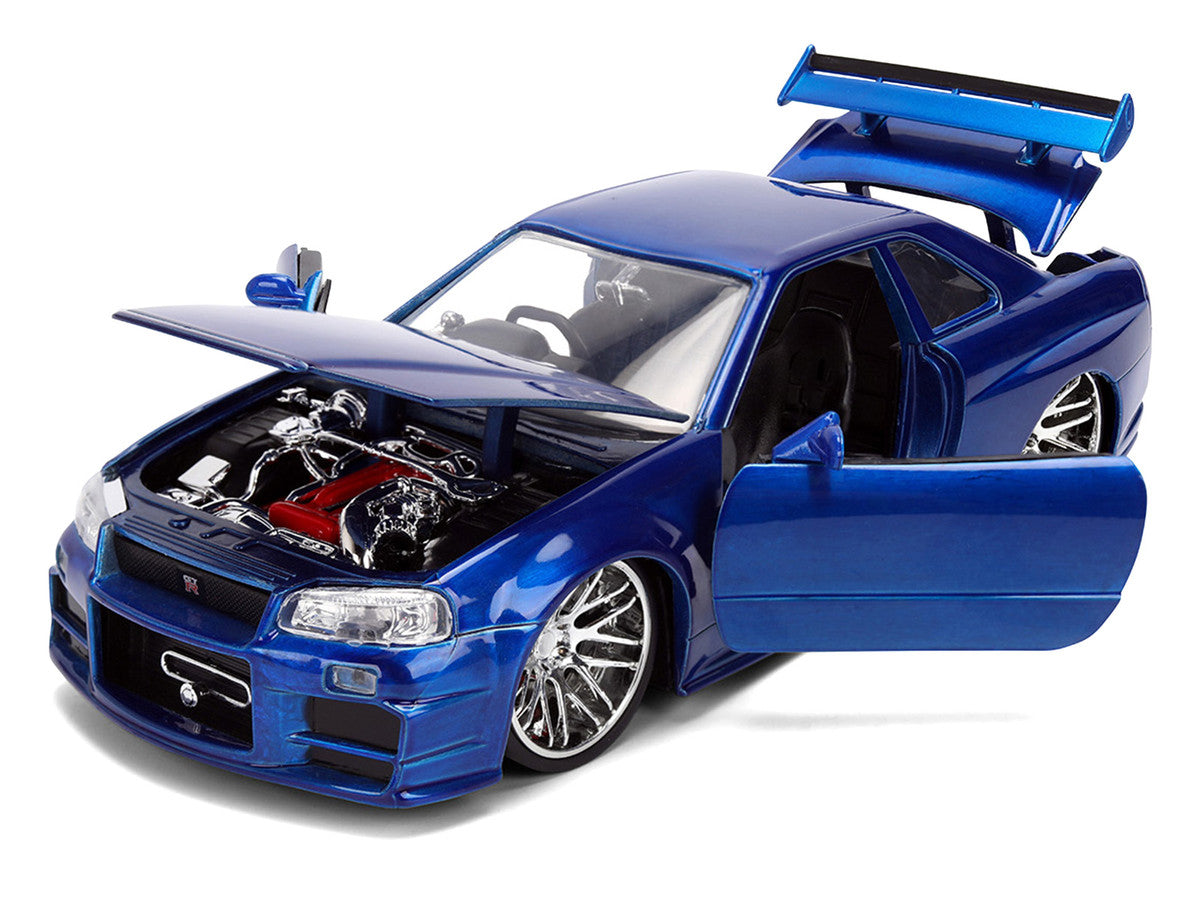 Brian's Nissan Skyline GT-R (R34) RHD (Right Hand Drive) Blue Color Brush Finish 25 Years of Fast & Furious Anniversary "2 Fast 2 Furious" (2003) Movie "Fast & Furious" 1/24 Diecast Model Car by Jada