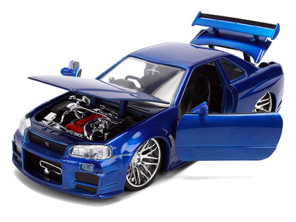 Brian's Nissan Skyline GT-R (R34) RHD (Right Hand Drive) Blue Color Brush Finish 25 Years of Fast & Furious Anniversary "2 Fast 2 Furious" (2003) Movie "Fast & Furious" 1/24 Diecast Model Car by Jada