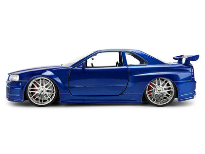 Brian's Nissan Skyline GT-R (R34) RHD (Right Hand Drive) Blue Color Brush Finish 25 Years of Fast & Furious Anniversary "2 Fast 2 Furious" (2003) Movie "Fast & Furious" 1/24 Diecast Model Car by Jada