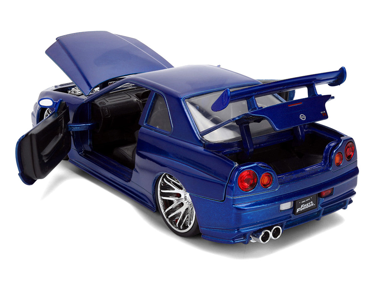 Brian's Nissan Skyline GT-R (R34) RHD (Right Hand Drive) Blue Color Brush Finish 25 Years of Fast & Furious Anniversary "2 Fast 2 Furious" (2003) Movie "Fast & Furious" 1/24 Diecast Model Car by Jada