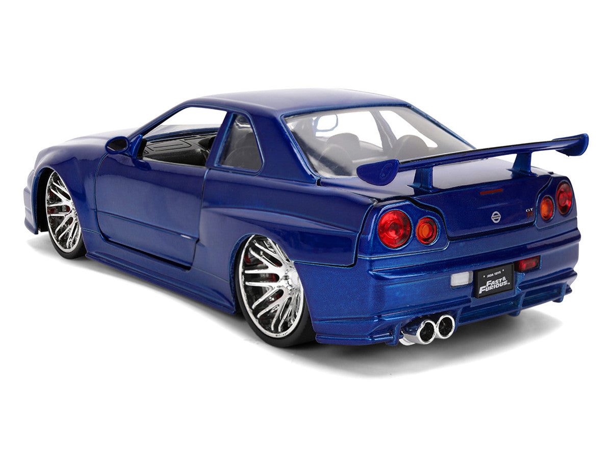 Brian's Nissan Skyline GT-R (R34) RHD (Right Hand Drive) Blue Color Brush Finish 25 Years of Fast & Furious Anniversary "2 Fast 2 Furious" (2003) Movie "Fast & Furious" 1/24 Diecast Model Car by Jada