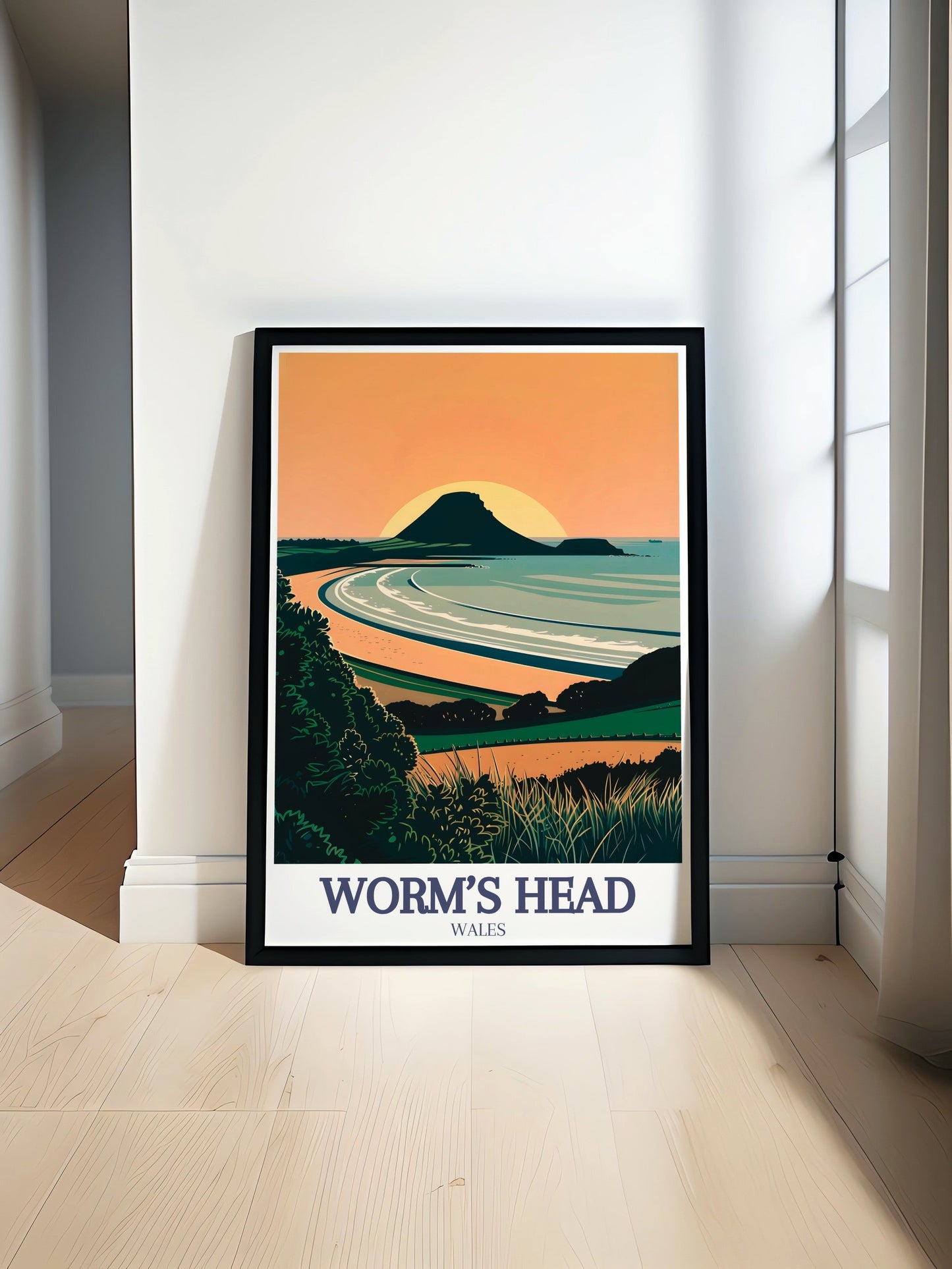 Lookrover Worm's Head Gower Peninsula Rhossili Bay Travel Poster Canvas Art Print Wall Decor