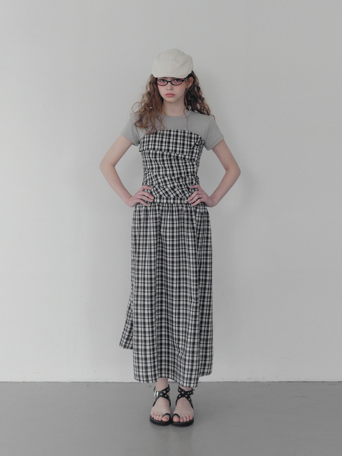 Vinci pattern pintuck long dress