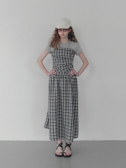 Vinci pattern pintuck long dress
