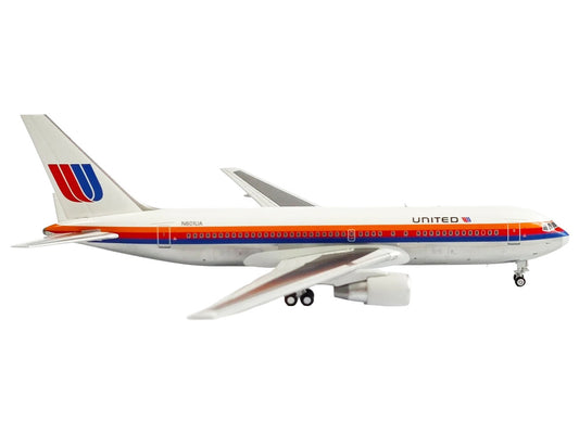 Boeing 767-200 Commercial Aircraft "United Airlines" (N601UA) White with Stripes 1/400 Diecast Model by V1:400