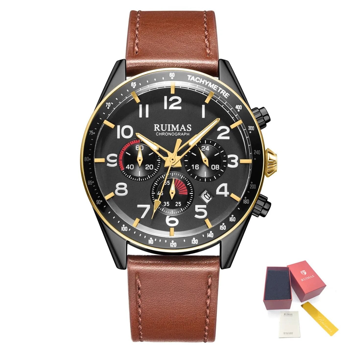 RUIMAS Luxury Brand Chronograph Watches for Men Fashion Leather Sports Military Wristwatch Luminous Clock Auto Date Reloj Hombre 574