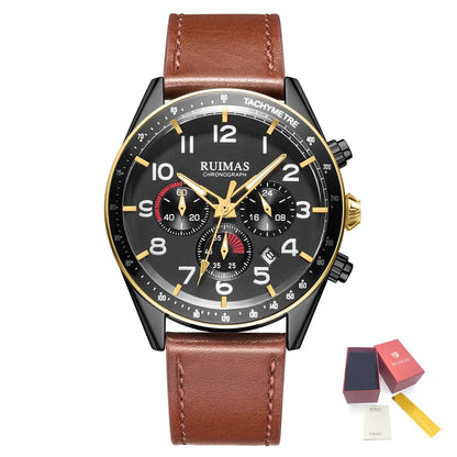 RUIMAS Luxury Brand Chronograph Watches for Men Fashion Leather Sports Military Wristwatch Luminous Clock Auto Date Reloj Hombre 574