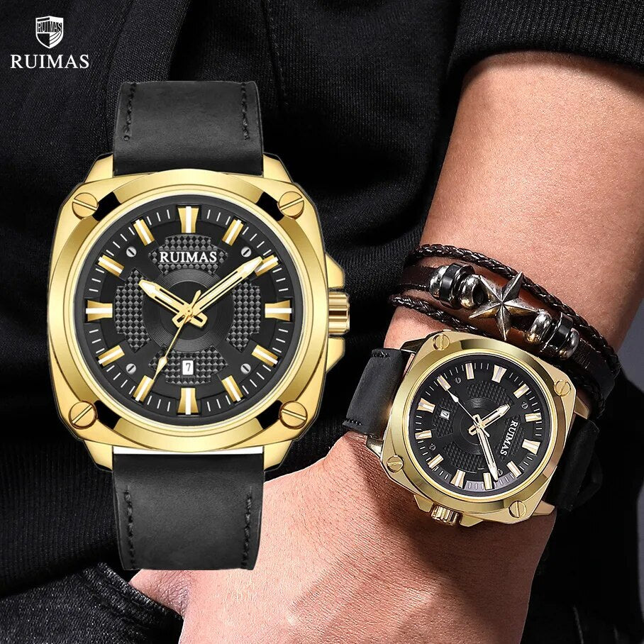 RUIMAS Top Brand Fashion Sports Quartz Wrist Watches for Men Waterproof Luminous Leather Band Relogio Masculino with Auto Date 303