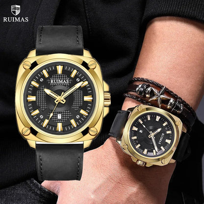 RUIMAS Top Brand Fashion Sports Quartz Wrist Watches for Men Waterproof Luminous Leather Band Relogio Masculino with Auto Date 303