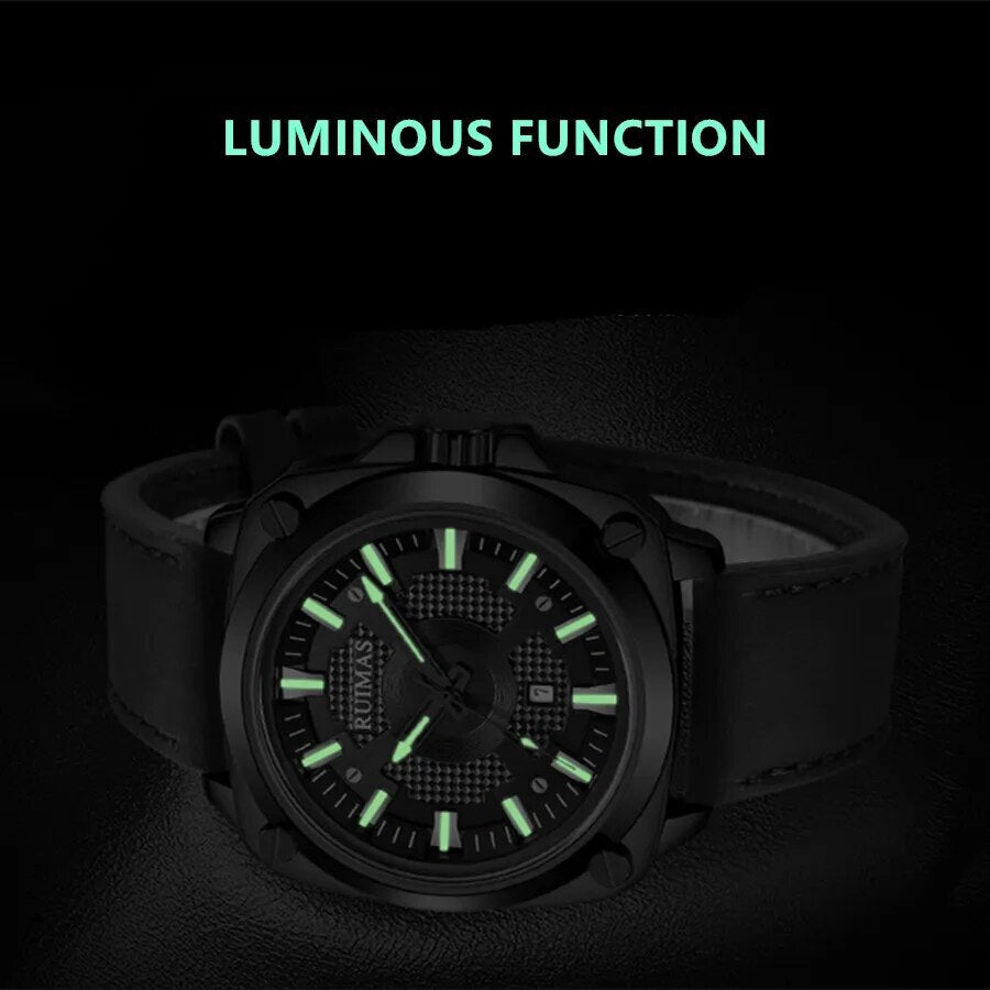 RUIMAS Top Brand Fashion Sports Quartz Wrist Watches for Men Waterproof Luminous Leather Band Relogio Masculino with Auto Date 303