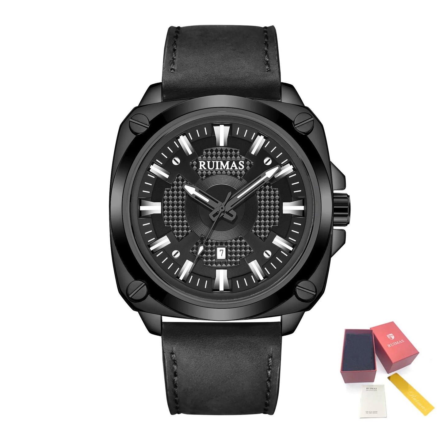 RUIMAS Top Brand Fashion Sports Quartz Wrist Watches for Men Waterproof Luminous Leather Band Relogio Masculino with Auto Date 303