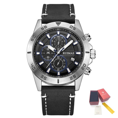RUIMAS Luxury Brand Mens Watches Quartz Leather Strap Wristwatch Waterproof Clock Sports Large Dial Watch Auto Date Montre Homme 572