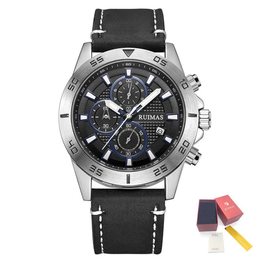 RUIMAS Luxury Brand Mens Watches Quartz Leather Strap Wristwatch Waterproof Clock Sports Large Dial Watch Auto Date Montre Homme 572