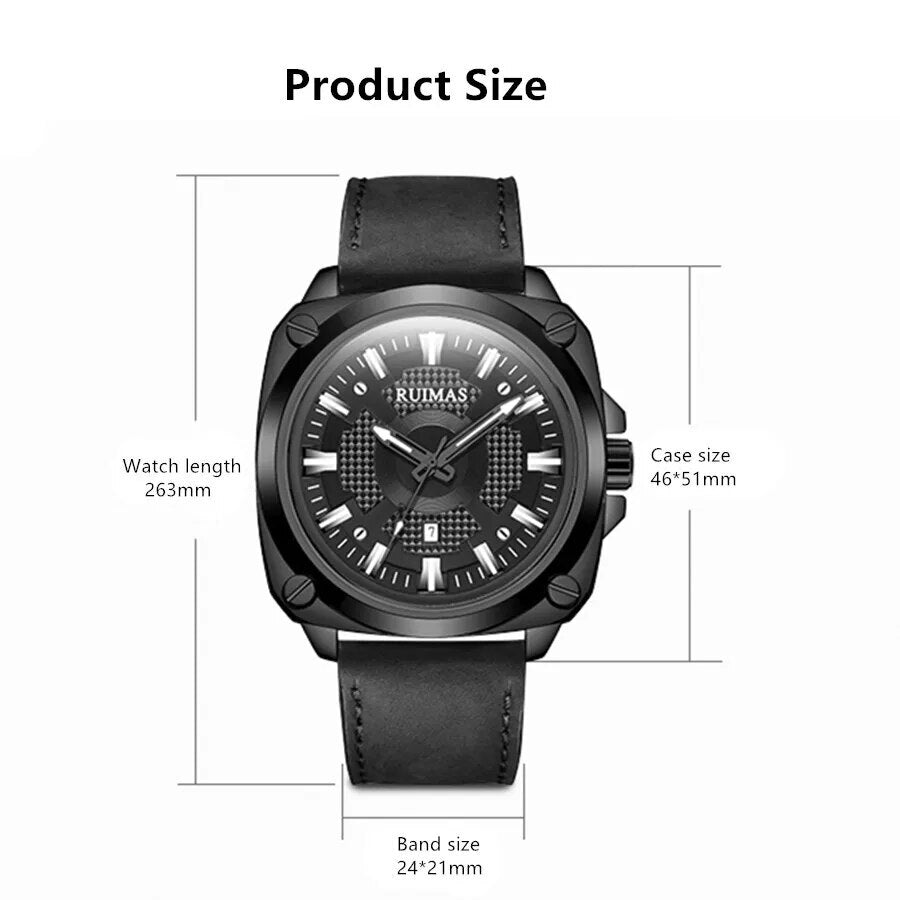 RUIMAS Top Brand Fashion Sports Quartz Wrist Watches for Men Waterproof Luminous Leather Band Relogio Masculino with Auto Date 303