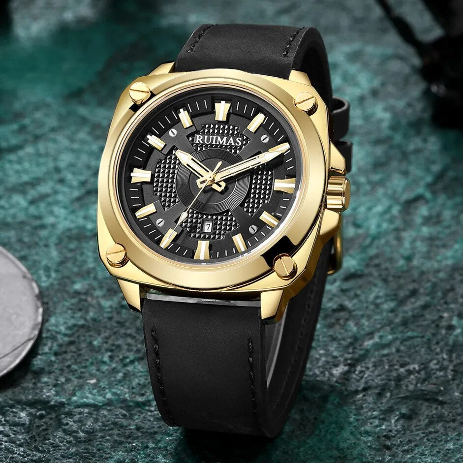 RUIMAS Top Brand Fashion Sports Quartz Wrist Watches for Men Waterproof Luminous Leather Band Relogio Masculino with Auto Date 303