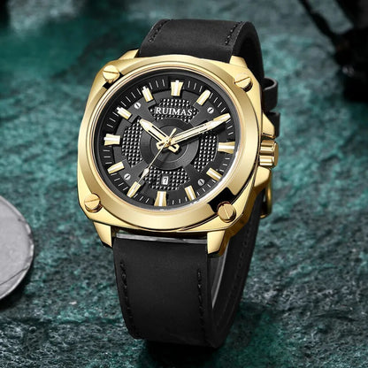 RUIMAS Top Brand Fashion Sports Quartz Wrist Watches for Men Waterproof Luminous Leather Band Relogio Masculino with Auto Date 303