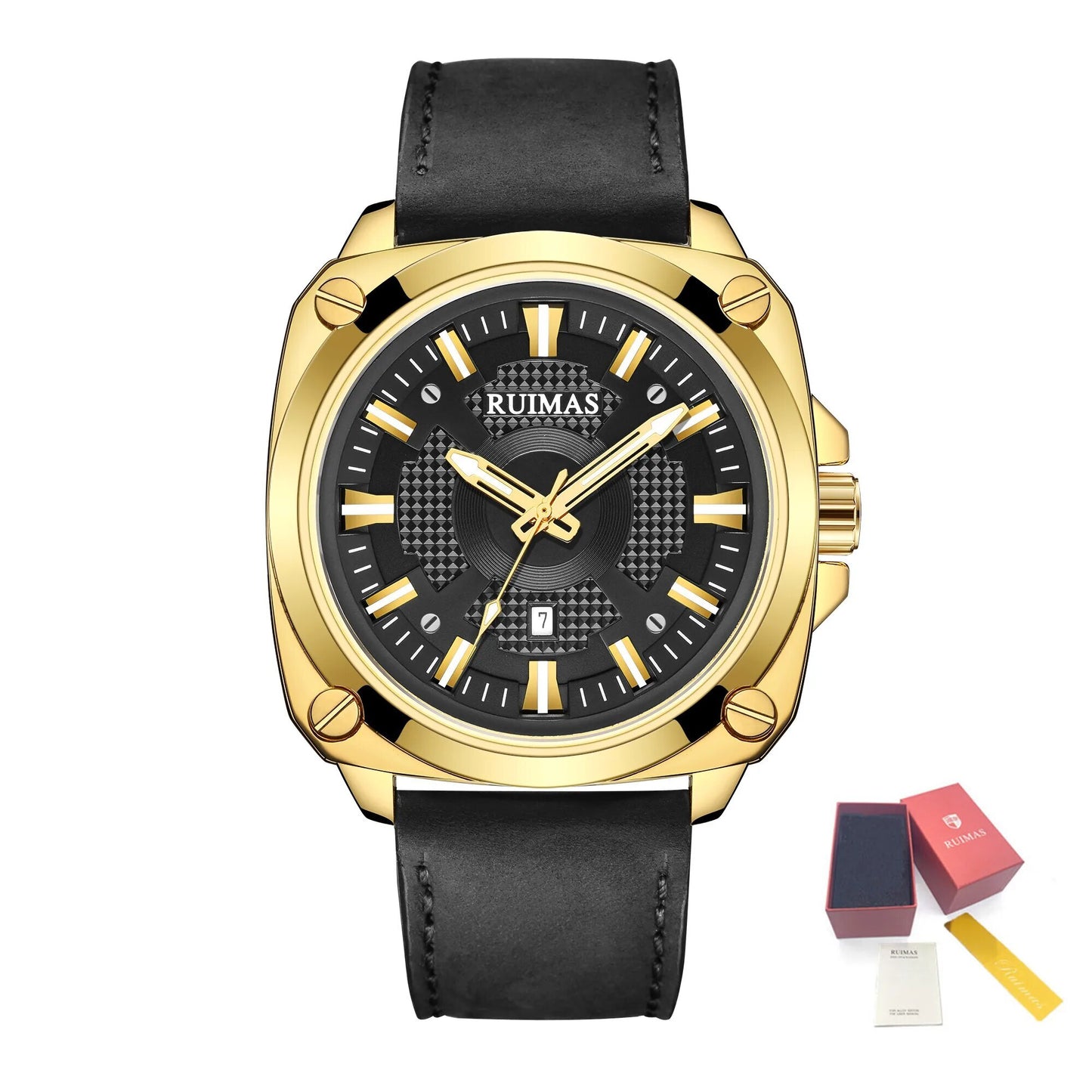 RUIMAS Top Brand Fashion Sports Quartz Wrist Watches for Men Waterproof Luminous Leather Band Relogio Masculino with Auto Date 303