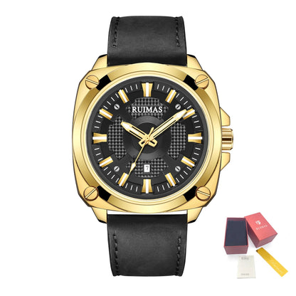 RUIMAS Top Brand Fashion Sports Quartz Wrist Watches for Men Waterproof Luminous Leather Band Relogio Masculino with Auto Date 303