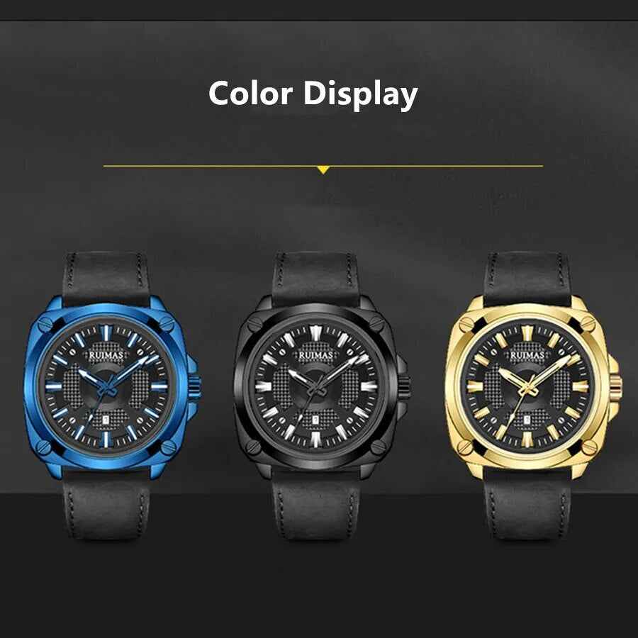 RUIMAS Top Brand Fashion Sports Quartz Wrist Watches for Men Waterproof Luminous Leather Band Relogio Masculino with Auto Date 303