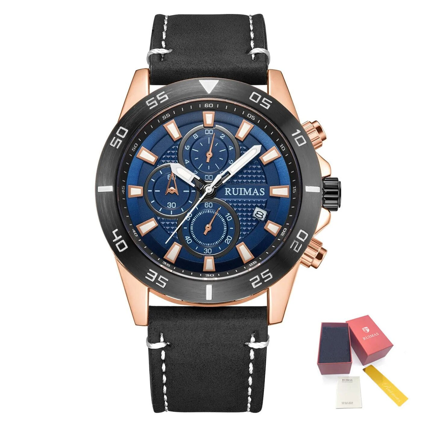 RUIMAS Luxury Brand Mens Watches Quartz Leather Strap Wristwatch Waterproof Clock Sports Large Dial Watch Auto Date Montre Homme 572