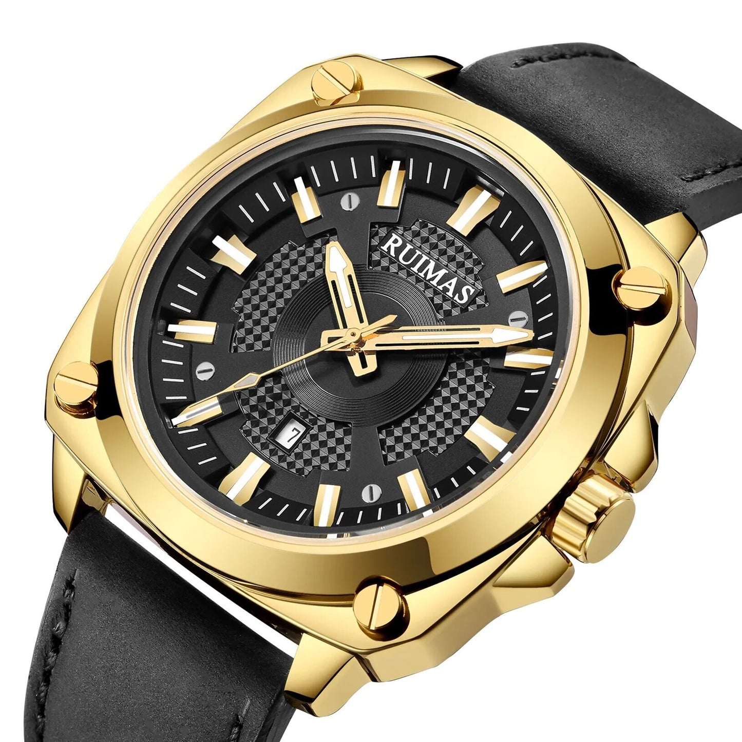 RUIMAS Top Brand Fashion Sports Quartz Wrist Watches for Men Waterproof Luminous Leather Band Relogio Masculino with Auto Date 303