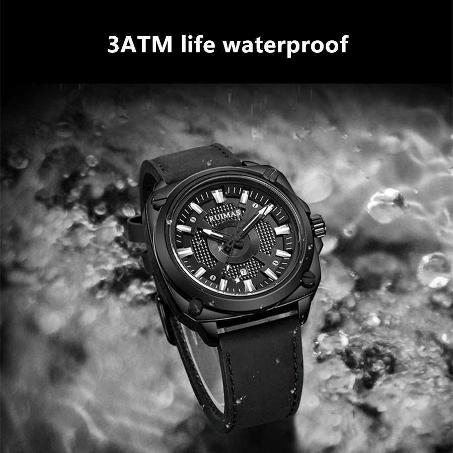 RUIMAS Top Brand Fashion Sports Quartz Wrist Watches for Men Waterproof Luminous Leather Band Relogio Masculino with Auto Date 303