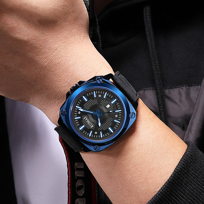 RUIMAS Top Brand Fashion Sports Quartz Wrist Watches for Men Waterproof Luminous Leather Band Relogio Masculino with Auto Date 303