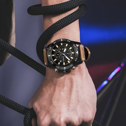 RUIMAS Luxury Brand Mens Watches Quartz Leather Strap Wristwatch Waterproof Clock Sports Large Dial Watch Auto Date Montre Homme 572