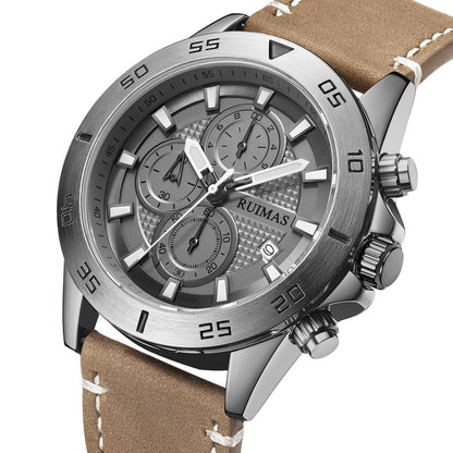 RUIMAS Luxury Brand Mens Watches Quartz Leather Strap Wristwatch Waterproof Clock Sports Large Dial Watch Auto Date Montre Homme 572