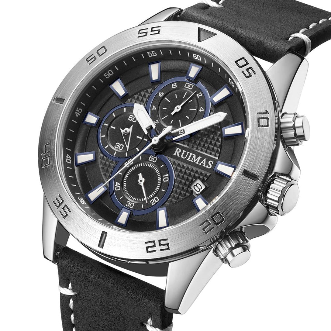 RUIMAS Luxury Brand Mens Watches Quartz Leather Strap Wristwatch Waterproof Clock Sports Large Dial Watch Auto Date Montre Homme 572