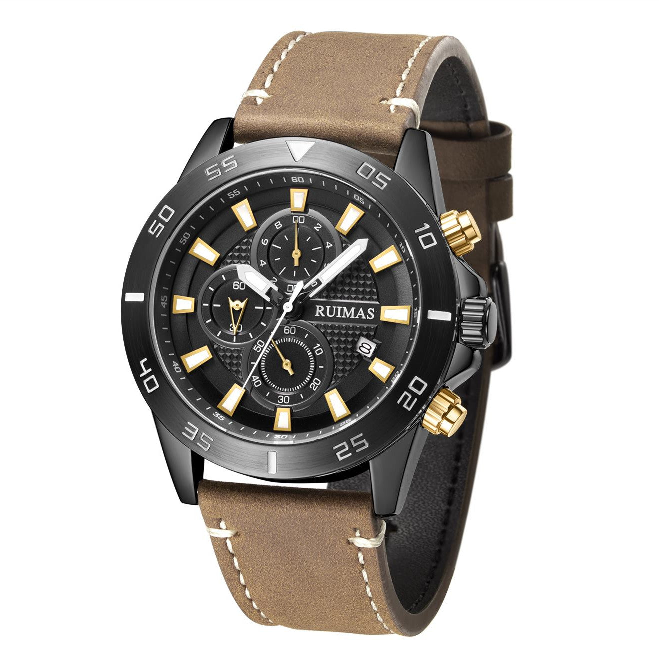RUIMAS Luxury Brand Mens Watches Quartz Leather Strap Wristwatch Waterproof Clock Sports Large Dial Watch Auto Date Montre Homme 572