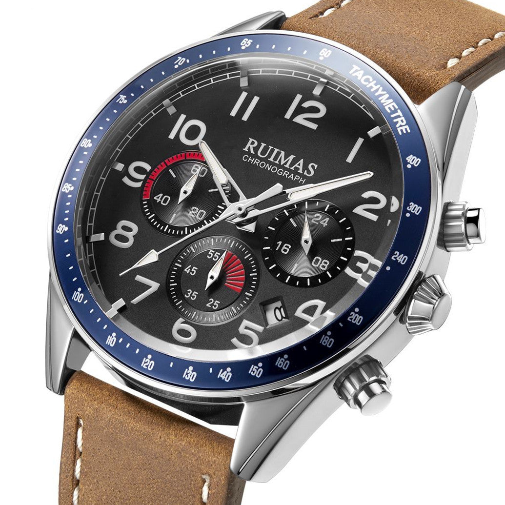 RUIMAS Luxury Brand Chronograph Watches for Men Fashion Leather Sports Military Wristwatch Luminous Clock Auto Date Reloj Hombre 574