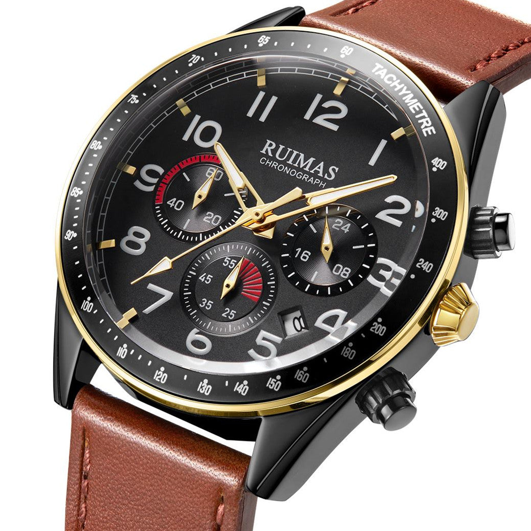 RUIMAS Luxury Brand Chronograph Watches for Men Fashion Leather Sports Military Wristwatch Luminous Clock Auto Date Reloj Hombre 574