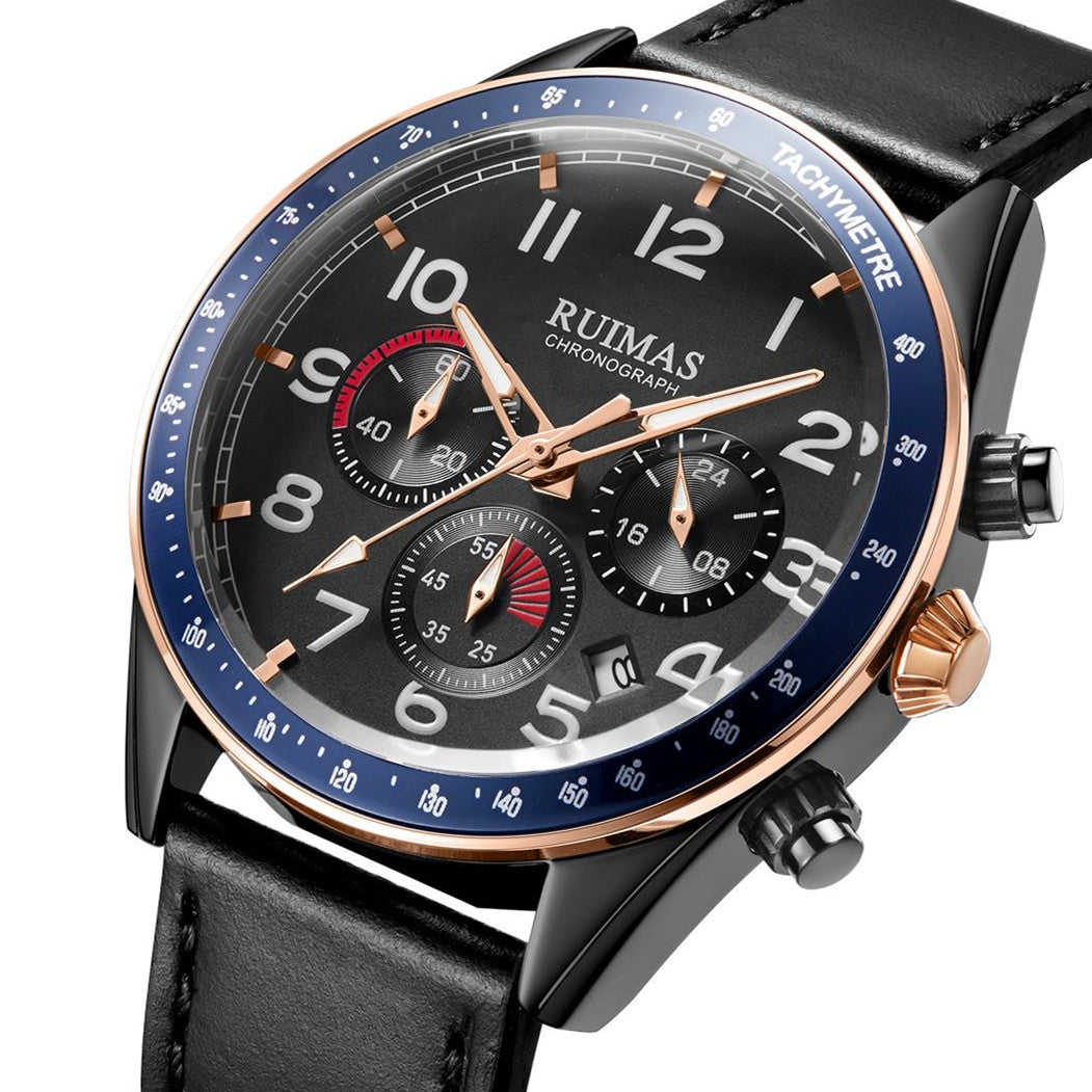 RUIMAS Luxury Brand Chronograph Watches for Men Fashion Leather Sports Military Wristwatch Luminous Clock Auto Date Reloj Hombre 574