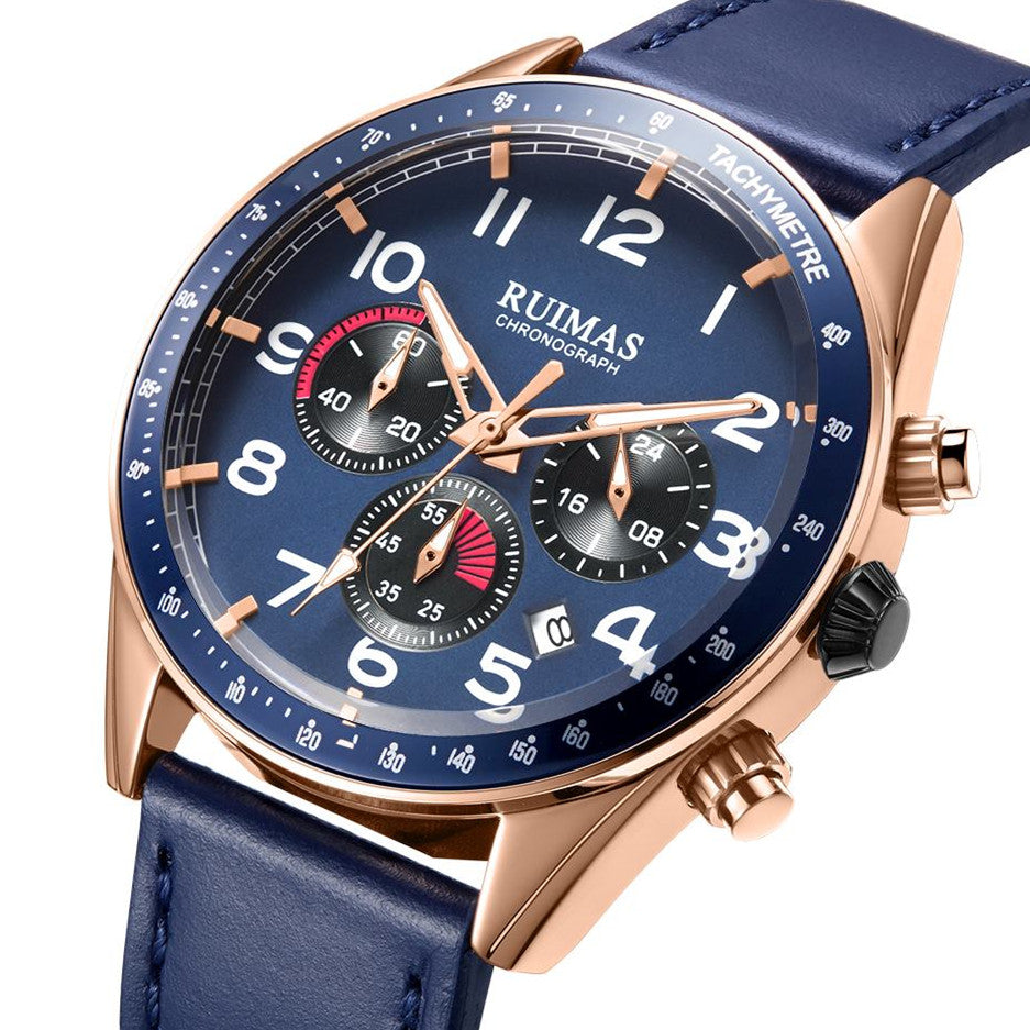 RUIMAS Luxury Brand Chronograph Watches for Men Fashion Leather Sports Military Wristwatch Luminous Clock Auto Date Reloj Hombre 574