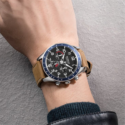 RUIMAS Luxury Brand Chronograph Watches for Men Fashion Leather Sports Military Wristwatch Luminous Clock Auto Date Reloj Hombre 574