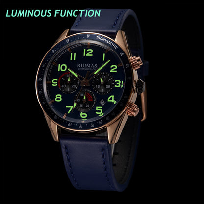 RUIMAS Luxury Brand Chronograph Watches for Men Fashion Leather Sports Military Wristwatch Luminous Clock Auto Date Reloj Hombre 574