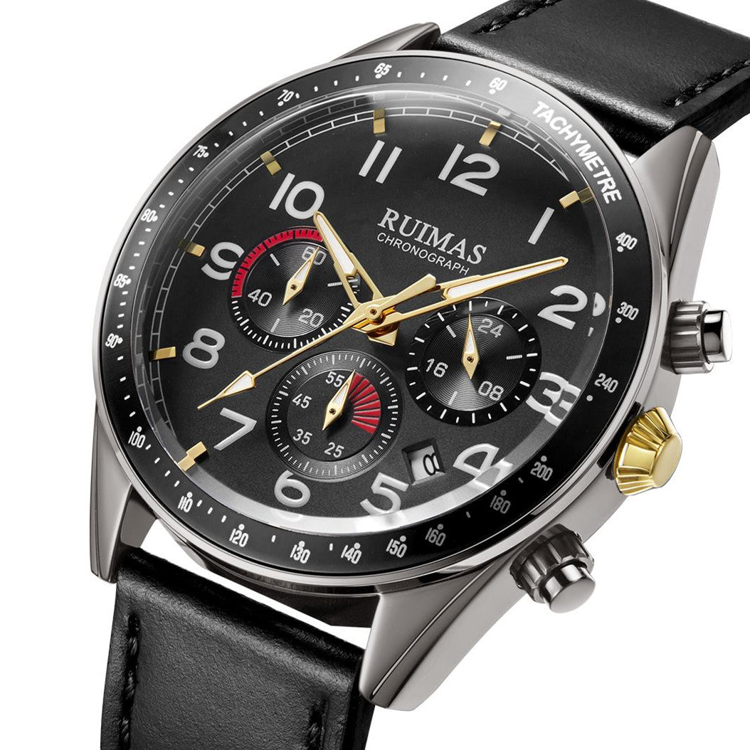 RUIMAS Luxury Brand Chronograph Watches for Men Fashion Leather Sports Military Wristwatch Luminous Clock Auto Date Reloj Hombre 574
