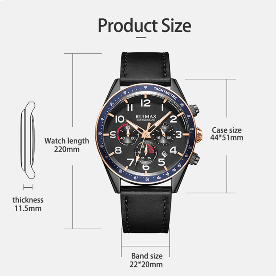RUIMAS Luxury Brand Chronograph Watches for Men Fashion Leather Sports Military Wristwatch Luminous Clock Auto Date Reloj Hombre 574