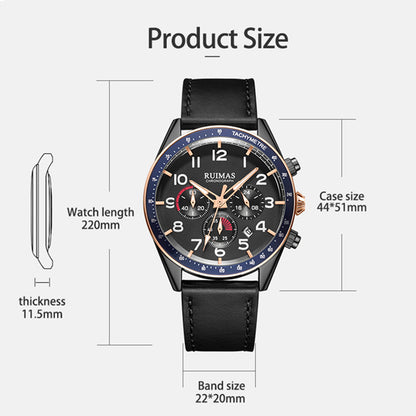 RUIMAS Luxury Brand Chronograph Watches for Men Fashion Leather Sports Military Wristwatch Luminous Clock Auto Date Reloj Hombre 574